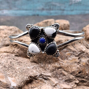 Sterling Silver White Buffalo Lapis Lazuli Cuff Bracelet 6-7inch Southwestern